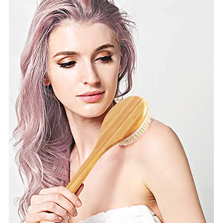 JAYZUUM 2er Set Rückenbürste, Trockenbürste mit langem Stiel aus natürlicher Borste, Körperbürste für Peeling und Massage, 40 cm Länge – Bild 5