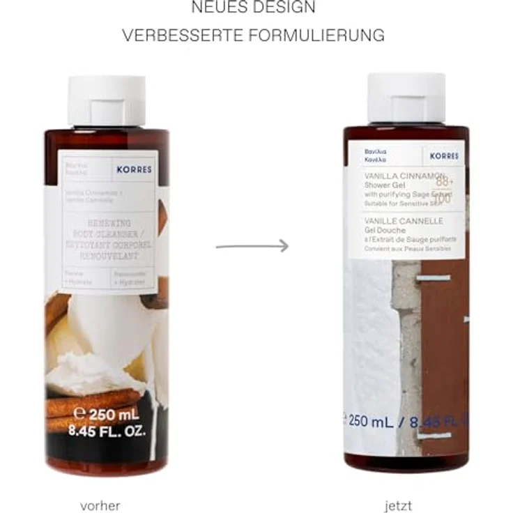 Korres Vanilla & Cinnamon, sanftes Duschgel, 250 ml, spendet intensive Feuchtigkeit, vegan – Bild 2