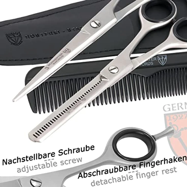 DREI SCHWERTER Haarscheren Set, rostfreie Haarschere und Effilierschere 6 Zoll mit Kamm, matte Optik, inkl. Reinigungstuch und Etui – Bild 5
