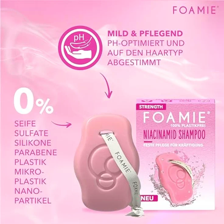 Foamie Festes Shampoo STRENGTH mit Niacinamid, Volumen Shampoo für feines Haar, Reisextrakte, 80g – Bild 3