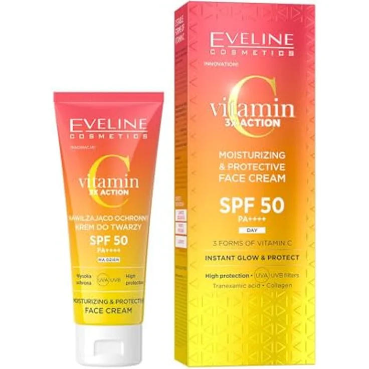 EVELINE Vitamin C 3x Action Gesichtscreme, feuchtigkeitsspendend und schützend mit SPF50, 30ml