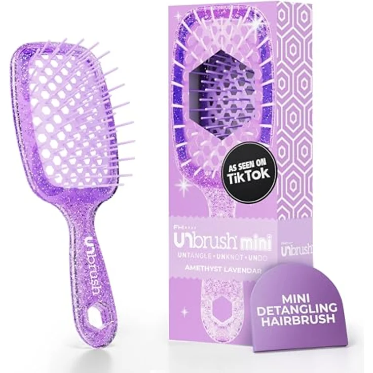 UNbrush Glitter Collection Detangling Hair Brush Mini, Amethyst Haarbürste mit doppelter Borstenlängen, kompakt für unterwegs – Bild 1