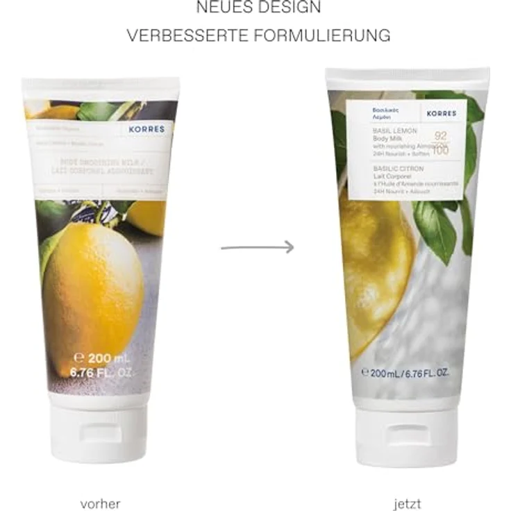 Korres Basil Lemon Bodymilch 200 ml, erfrischende Lotion für langanhaltende Feuchtigkeit und Geschmeidigkeit – Bild 3