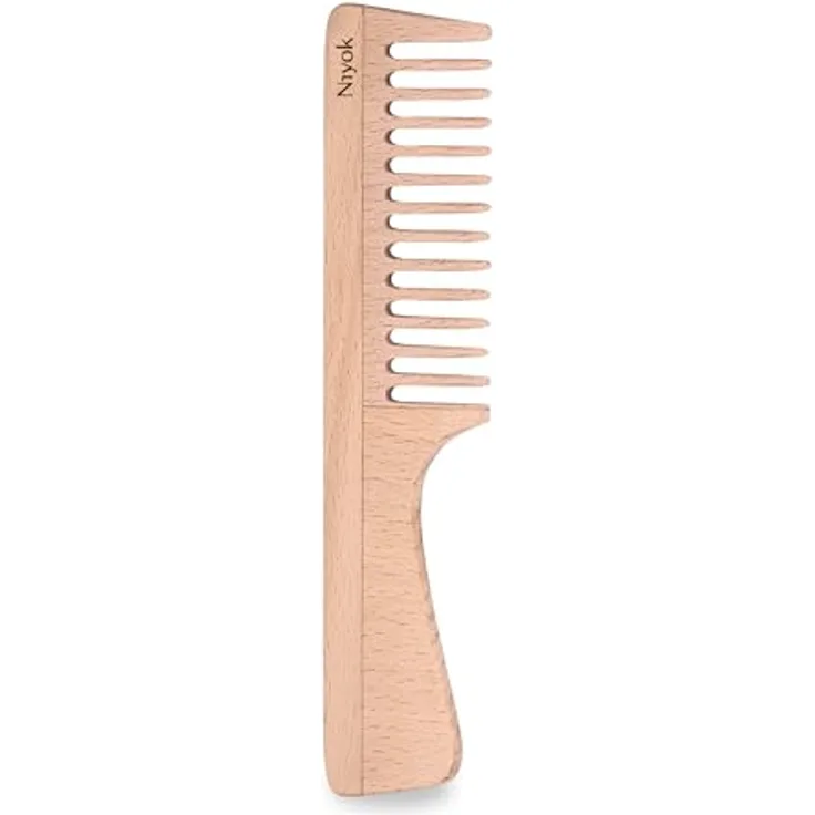Niyok® Holzkamm mit Griff • Nachhaltiger Buchenholz Kamm für alle Haartypen • 19cm mittlere Zahnung • Antistatisch, umweltfreundlich & vegan