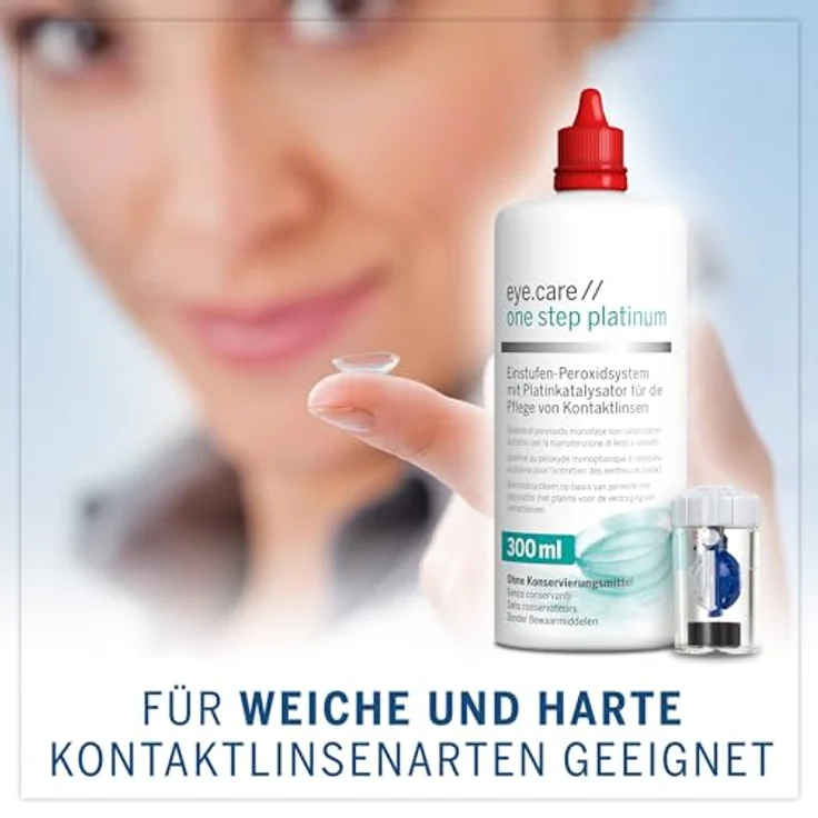 EYE CARE COMPANY Eye.care platinum solution Peroxidreiniger mit Platinkatalysator, 300 ml, ohne Konservierungsmittel für weiche und harte Kontaktlinsen, inklusive Behälter – Bild 3