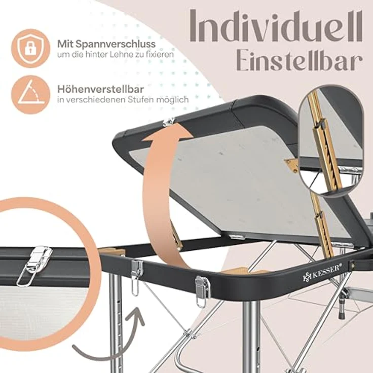 KESSER Massageliege, 3 Zonen klappbar & höhenverstellbar, mobil mit Öl- und Wasserresistenz, 225 kg Belastbarkeit – Bild 9