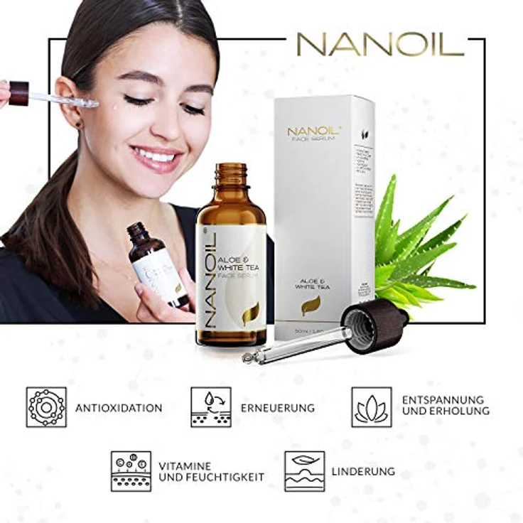 NANOIL Nanoil Aloe & White Tea Face Serum 50ml - Nährendes, revitalisierendes, antioxidatives Gesichtsserum – Bild 2