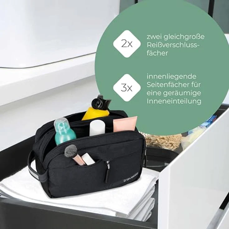 travelite Handgepäck Kosmetiktasche, Gepäck Serie KICK OFF: Praktische Kulturtasche für Urlaub und Sport, 006920-04, 26 cm, 5 Liter, anthrazit (grau) – Bild 6