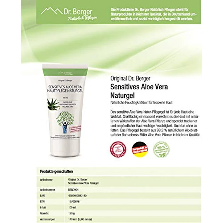 Original Dr. Berger Sensitives Aloe Vera Naturgel, feuchtigkeitsspendende Creme mit Bio Aloe Vera | 100 ml – Bild 5