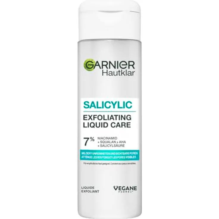 Garnier Salicylic Exfoliating Liquid Care, Toner mit 7 % Salicylsäure und Niacinamide, sanftes Gesichtspeeling für gemilderte Unreinheiten und ebenmäßigen Teint, 120 ml