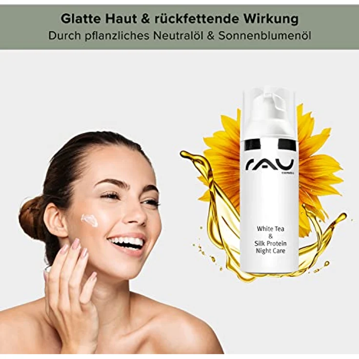 RAU Cosmetics RAU White Tea & Silk Protein Night Care 50 ml - Nachtcreme mit Seidenproteinen, Weißem Tee & Sheabutter - Anti-Aging Gesichtscreme für glatte & reine Haut – Bild 5