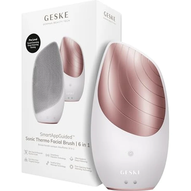 GESKE SmartAppGuided™ Sonic Thermo Facial Brush 6 in 1, Gesichtsreinigungsbürste mit Wärmefunktion und Massage, magnetisches Ladekabel, ultrahygienisch – Bild 1