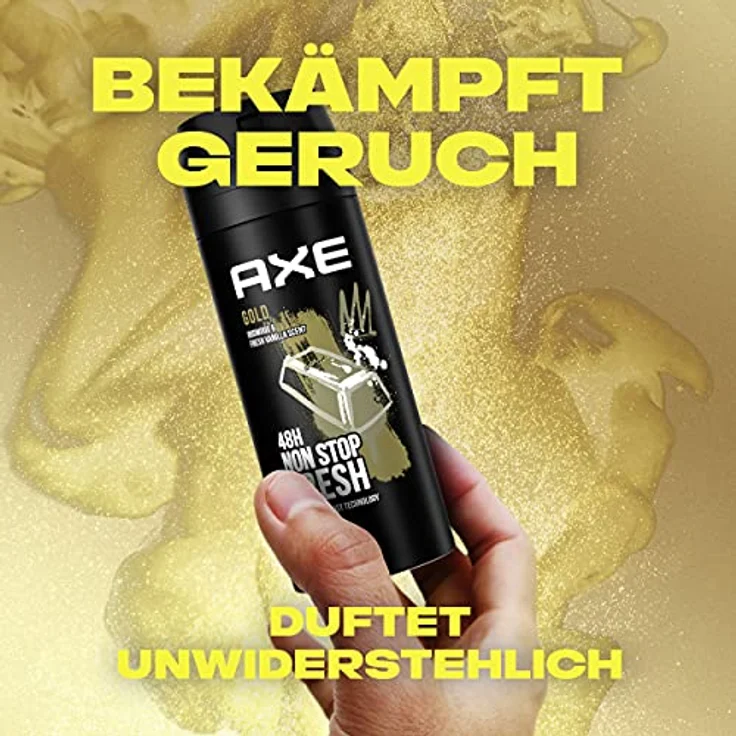 Axe Bodyspray Gold Deo, ohne Aluminium, 150 ml, 3er Pack, bekämpft Körpergeruch mit Agarholz und Vanille, 48 Stunden Schutz – Bild 5