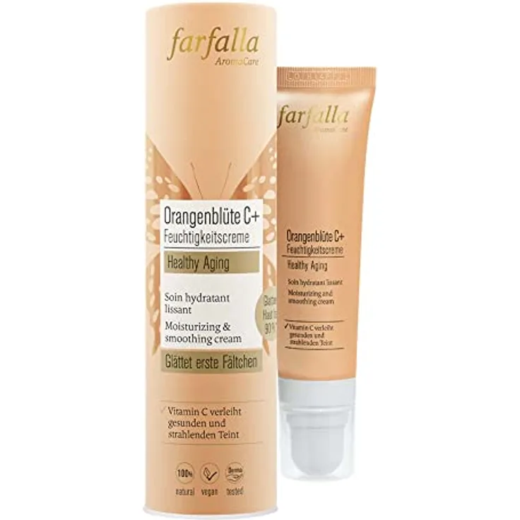 farfalla Healthy Aging, Orangenblüte C+ Feuchtigkeitscreme, 30ml (2er Pack) - Zertifizierte Naturkosmetik, vegan, glättende Formel mit Vitamin C, Orangenblüte und Hyaluronsäure