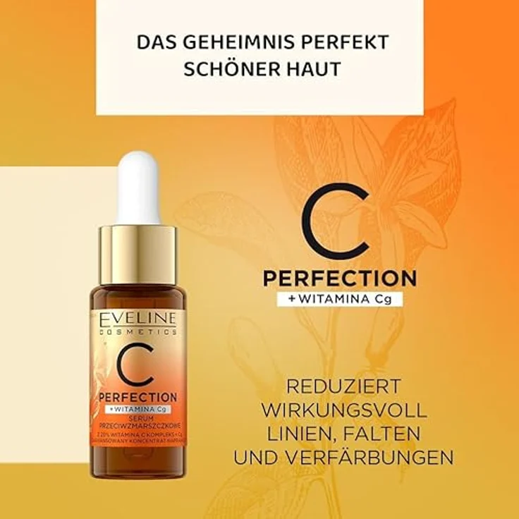 Eveline Cosmetics C Perfection Serum gegen Falten mit Vitamin C, 18 ml, für jeden Hauttyp, antioxidativ und feuchtigkeitsspendend – Bild 4