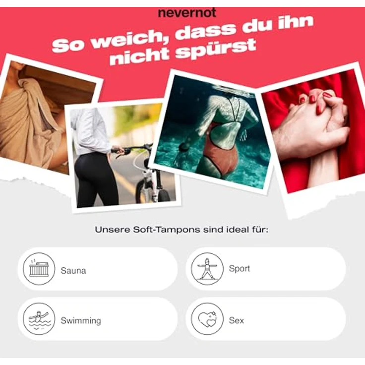 nevernot Soft-Tampons, vakuum-verpackte Tampons im 10er-Pack, 100 % Funktion mit optionalem Faden, schadstofffreier Schaumstoff, OEKOTEX® Standard 100 – Bild 5