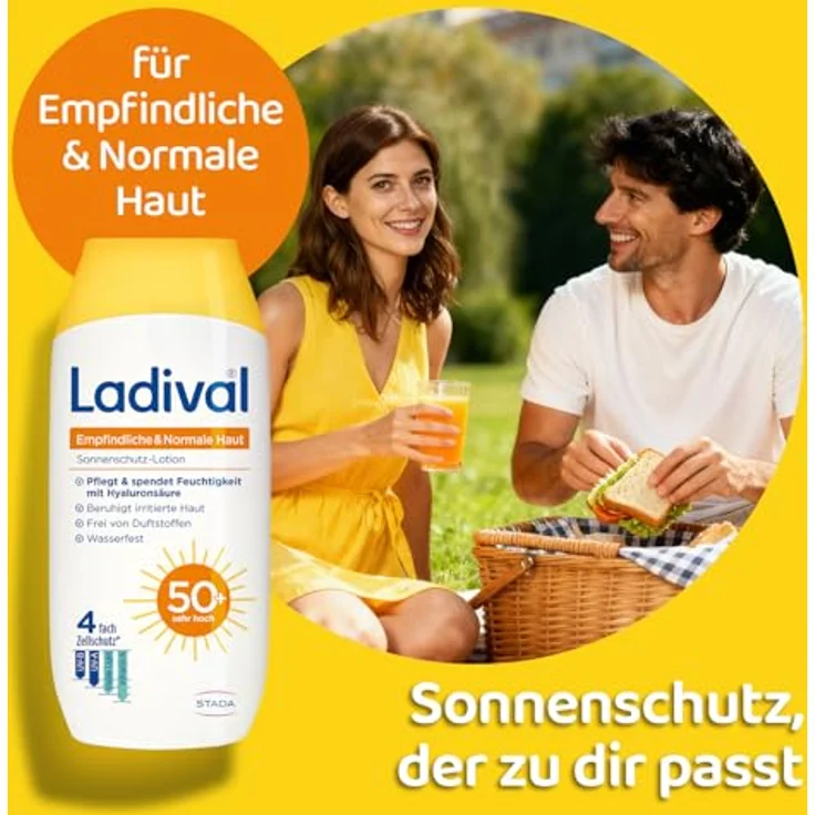 LADIVAL Sonnenschutz Lotion LSF 50, wasserfest, feuchtigkeitsspendend, 4-fach Zellschutz, 200ml für empfindliche und normale Haut – Bild 3
