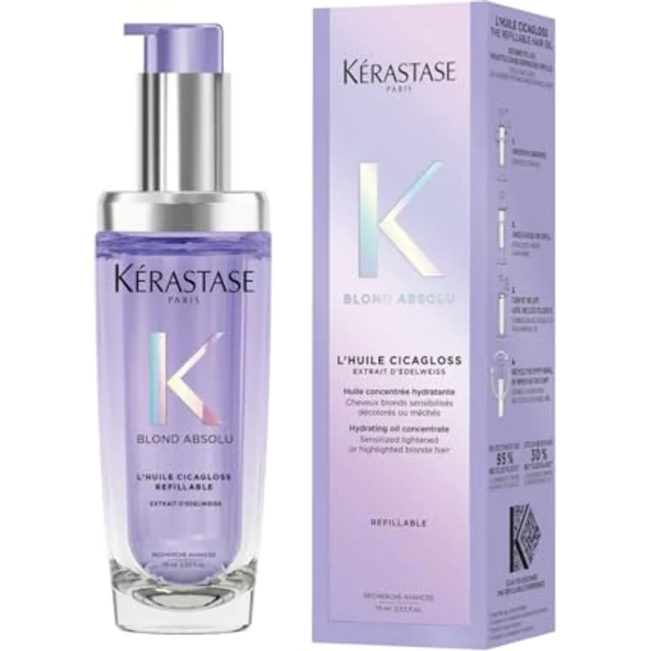 KÉRASTASE Blond Absolu l’Huile Cicagloss, Stärkendes Pflege-Öl für blondes oder blondiertes Haar mit Hitzeschutz, Nachfüllbarer Flakon, 75 ml – Bild 3