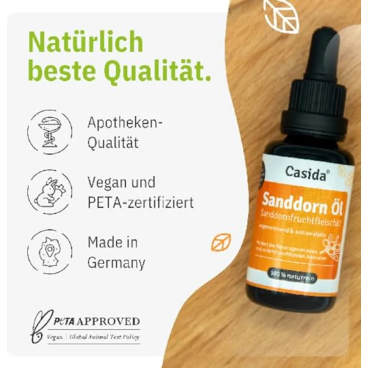 Casida Sanddornöl Sanddornfruchtfleischöl ätherisch, revitalisierendes Gesichtsserum, 30 ml – Bild 2