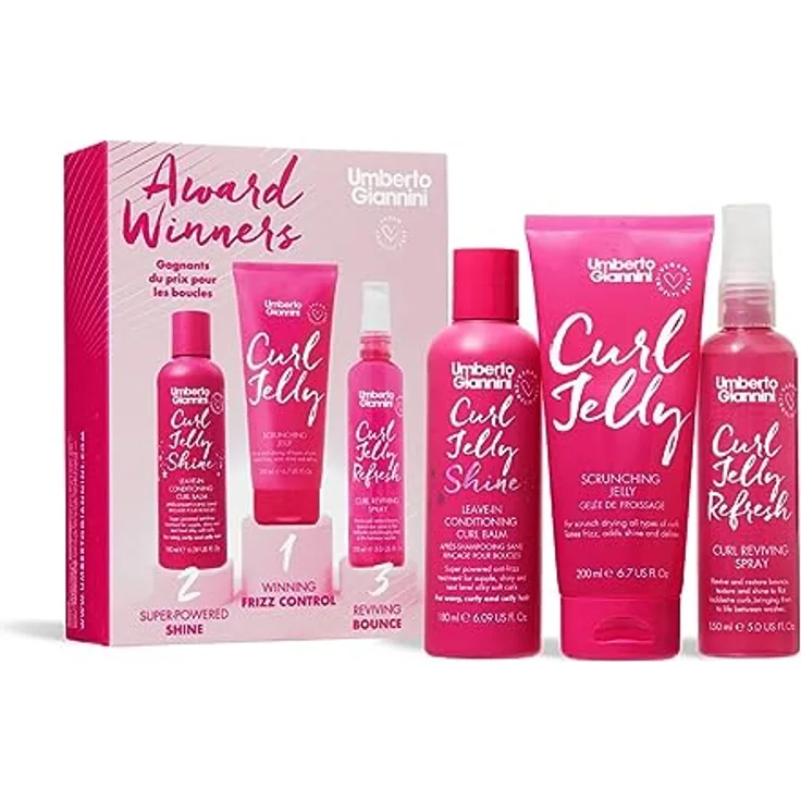 Umberto Giannini Award Winners Curl Styling Set, 3 Teiliges Haarpflege-Set mit 150 ml Curl Jelly Shine, 200 ml Scrunching Jelly und 150 ml Jelly Refresh, vegan und tierversuchsfrei