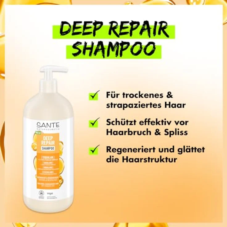 SANTE Naturkosmetik Deep Repair Shampoo Squalan + 3-Fach Protein Komplex, veganes Pflegeshampoo für geschmeidiges und glänzendes Haar, 950 ml – Bild 4