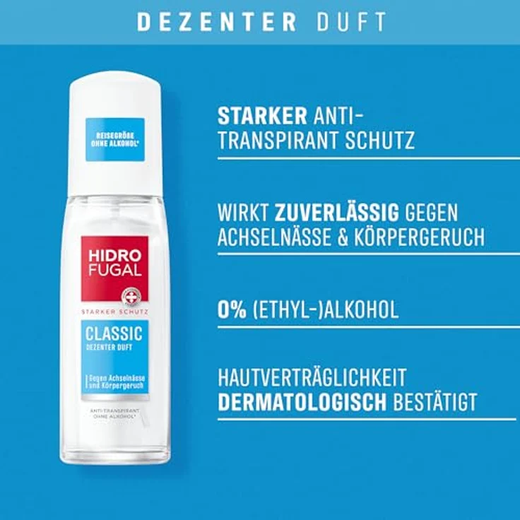 Hidrofugal CLASSIC Zerstäuber, starker Antitranspirant Schutz mit Mineralien und dezentem Duft, 75 ml – Bild 2