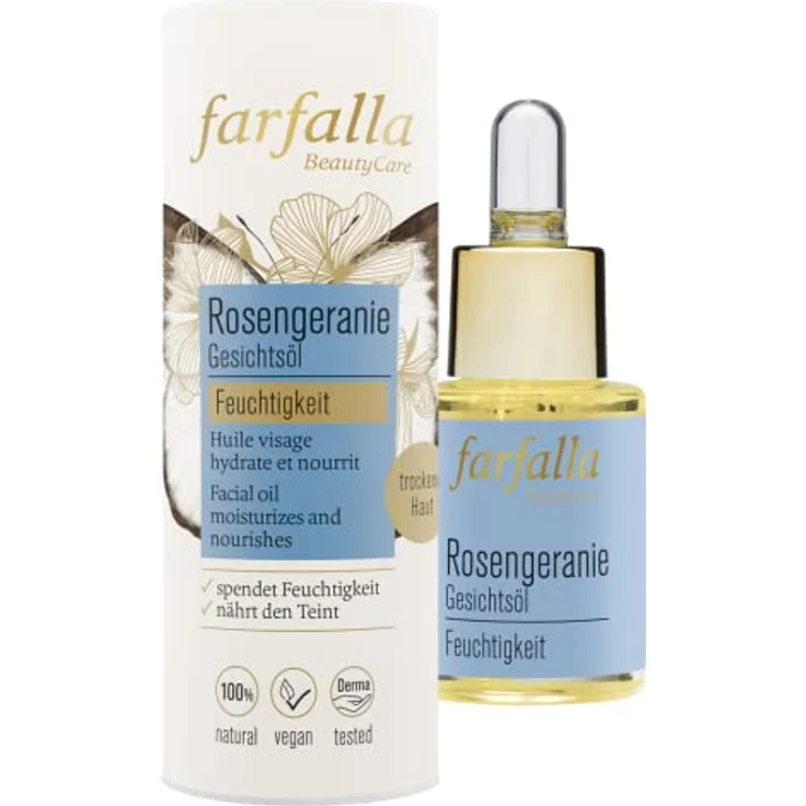 farfalla Rosengeranie Gesichtsöl - 15ml - Feuchtigkeitsspendendes Pflegeöl für Trockene Haut - 100% zertifizierte Naturkosmetik – Bild 2