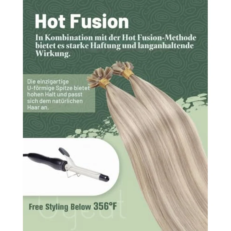 Ugeat Bonding Extensions Echthaar Blond Highlight, 50 cm, 50 Strähnen, U Tip Keratin-Bonds, #P18/613 – Bild 4