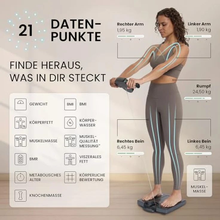 Tanita Körperanalysewaage RD-445, segmentale Analyse mit 13 Messwerten, inklusive Muskelqualitätsindex und Farbdisplay, bis zu 200 kg Nutzerprofile – Bild 2