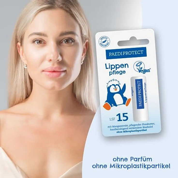 PaediProtect Lippenpflege LSF 15, vegane Lippenpflege mit Mango-Extrakt, parfümfrei, 4,7g – Bild 2
