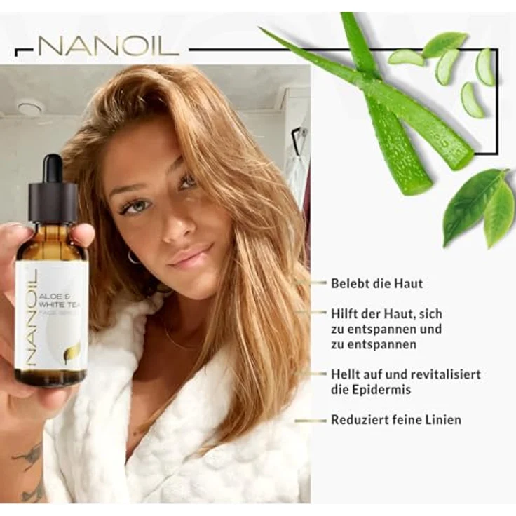 NANOIL Nanoil Aloe & White Tea Face Serum 50ml - Nährendes, revitalisierendes, antioxidatives Gesichtsserum – Bild 5