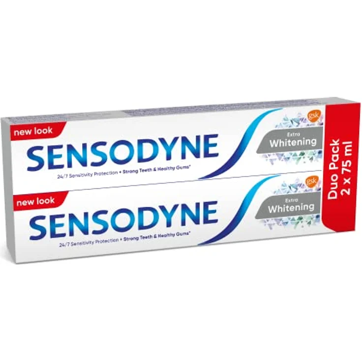 Sensodyne Extra Whitening, bleichende Zahnpasta mit Fluor für empfindliche Zähne, 2x75 ml, reduziert Zahnempfindlichkeit – Bild 2