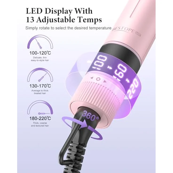 BESTOPE PRO 5-in-1 Lockenstab Set mit Glätteisen, Thermobürste, 3 keramischen Lockeneisen (9mm-25mm), 13 Temperaturen, schnellheizend, rosa – Bild 3