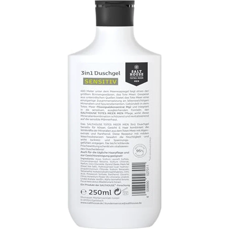 Salthouse Totes Meer Männer 3in1 Duschgel Sensitiv, für Körper, Gesicht & Haar, feuchtigkeitsspendend mit Panthenol & Algenextrakt, dermatologisch getestet, 250 ml – Bild 3