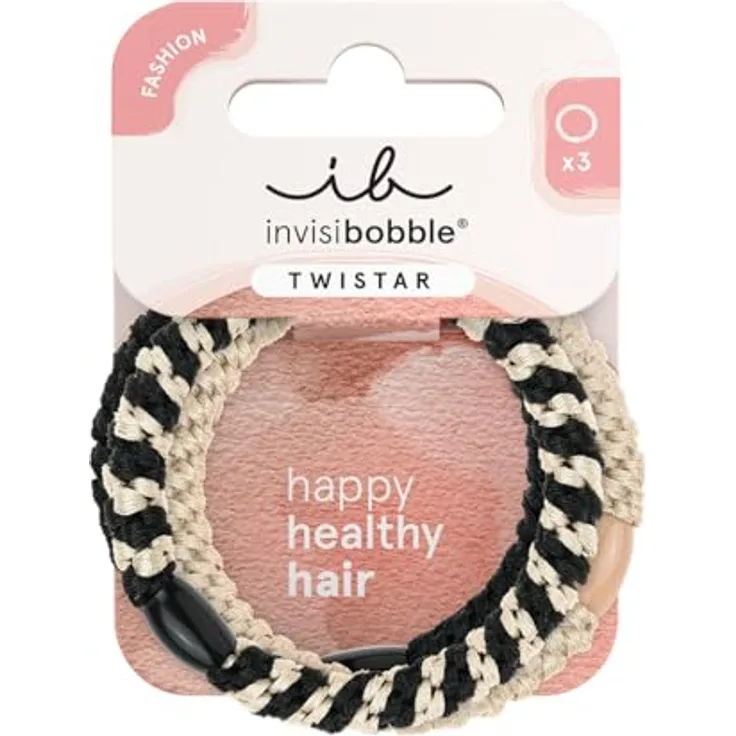 Invisibobble Twistar Haargummi Classical Braids, Elegante Zopfgummi in Schwarz & Gold, 3 Stück