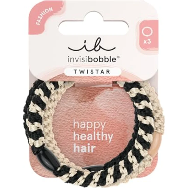 Invisibobble Twistar Haargummi Classical Braids, Elegante Zopfgummi in Schwarz & Gold, 3 Stück – Bild 1