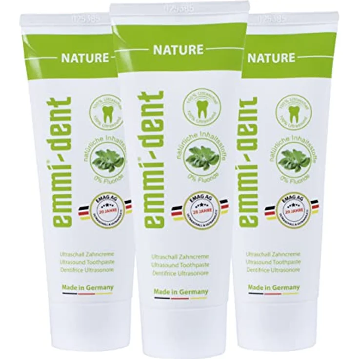 Emmi-dent Ultraschall Zahncreme „Nature“ - Ideal für empfindliche Zähne und Zahnfleisch, ohne Fluorid, Mikroplastik & Nanomaterialien, vegan & glutenfrei, 3x 75 ml – Bild 1