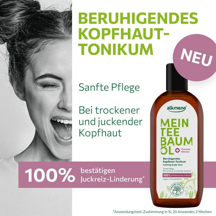alkmene Haartonikum 2x Teebaumöl, Kopfhaut Tonikum zur Juckreiz-Linderung mit Piroctone Olamine, 100% vegan, 2 x 250 ml