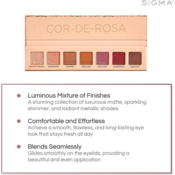 Sigma Beauty Cor-de-Rosa Lidschattenpalette, 7,56 g, vegane Farben mit schimmernd-mattem Effekt für vielseitige Make-up-Looks – Bild 2