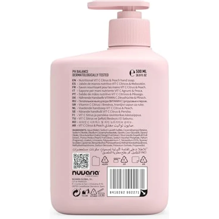 Dicora UrbanFit Handseife Vitamin C Citrics & Peach, 500 ml – Feuchtigkeitsspendende Formel mit natürlichen Extrakten, cruelty-free – Bild 3