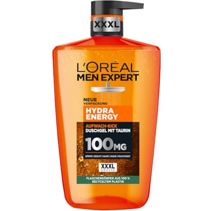 L'Oréal Men Expert Hydra Energy Duschgel und Shampoo für Männer, 1 x 1000 ml, holzig-frischer Duft, belebende Formel mit Taurin, recyceltes Plastik – Bild 1