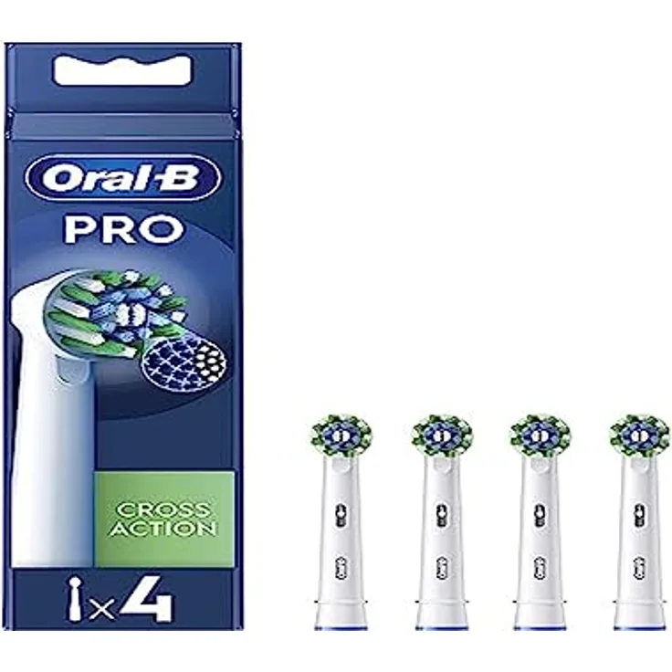 Oral-B Pro Cross Action Aufsteckbürsten, 4 Stück, entfernt bis zu 100% mehr Plaque, X-förmige Filamente, kompatibel mit allen Oral-B Zahnbürsten (außer Pulsonic und iO)