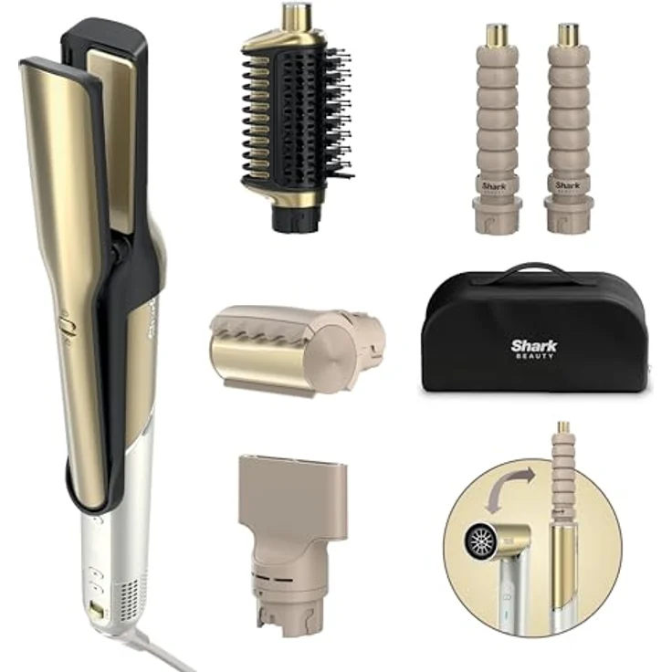 Shark Glam Multistyler und Haartrockner, hitzekontrollierte Keramik, Gloss-Lock-Technologie, 5 Styling-Aufsätze inkl. Silki und Glossi – Bild 1