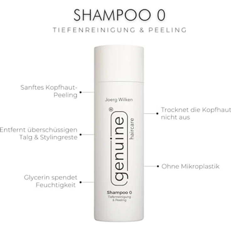 genuine haircare Shampoo 0 – Tiefenreinigendes Kopfhaut Peeling Shampoo mit Cellulose-Peeling, 200 ml, gegen fettige Kopfhaut & Styling-Rückstände, biologisch abbaubar, vegan – Bild 2