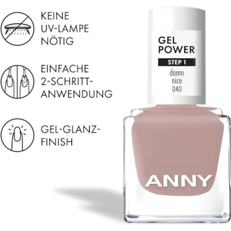 ANNY Gel Power Nail Polish, Gel-Farb-Nagellack ohne UV-Lampe, brillanter Glanz, splitter- & kratzresistent, Farbe: Damn Nice - Sanftes Taupebeige, 8 ml – Bild 4