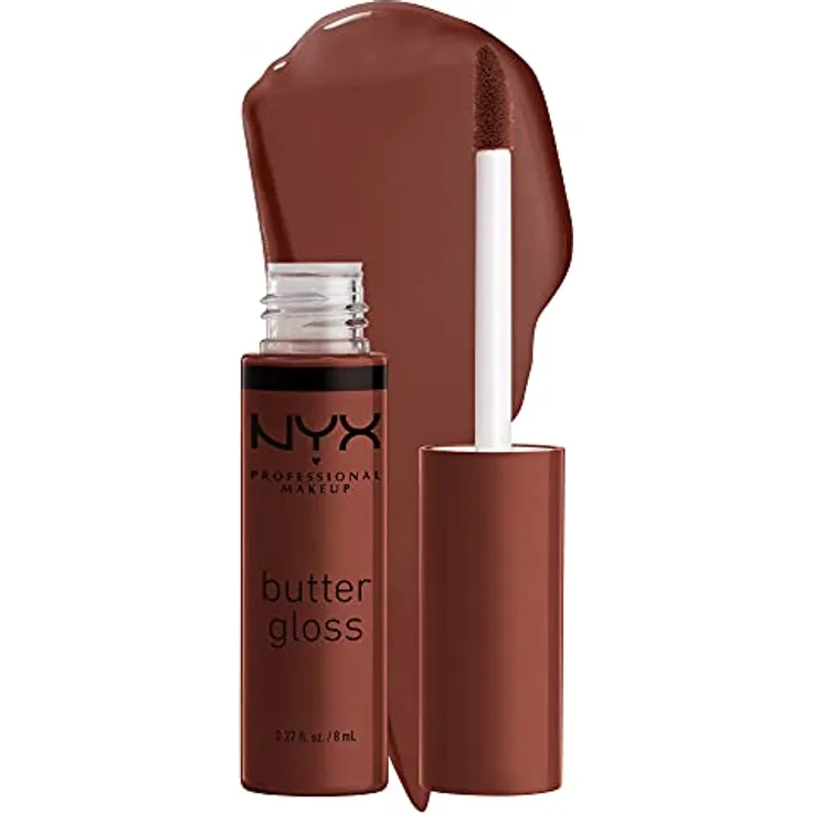 NYX Professional Makeup Butter Gloss Lipgloss 51 Brownie Drip, 8 ml - Hochglänzend, feuchtigkeitsspendend, kaschiert Lippenlinien