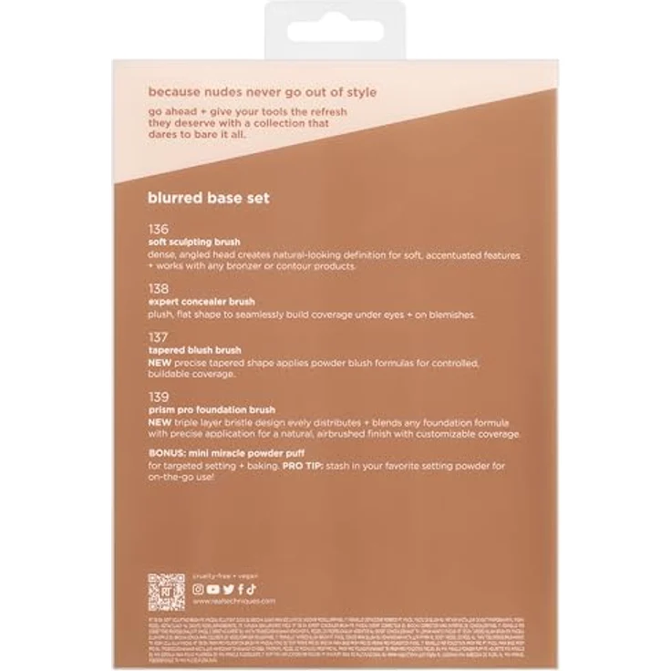 Real Techniques New Nudes Blurred Base Kit, Make-up Pinselset mit 5 hochwertigen Pinseln und veganem Schwämmchen – Bild 3