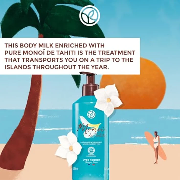 Yves Rocher Nährende Monoï Körpermilch-Crème, 390ml - IntensiveFeuchtigkeit & Pflege für alle Hauttypen, schmelzende Textur mit Monoï de Tahiti – Bild 2
