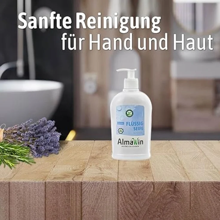 AlmaWin® Bio Flüssigseife sensitiv, parfümfrei, 500ml Seifenspender, vegan, milde Handreinigung für empfindliche Haut – Bild 3