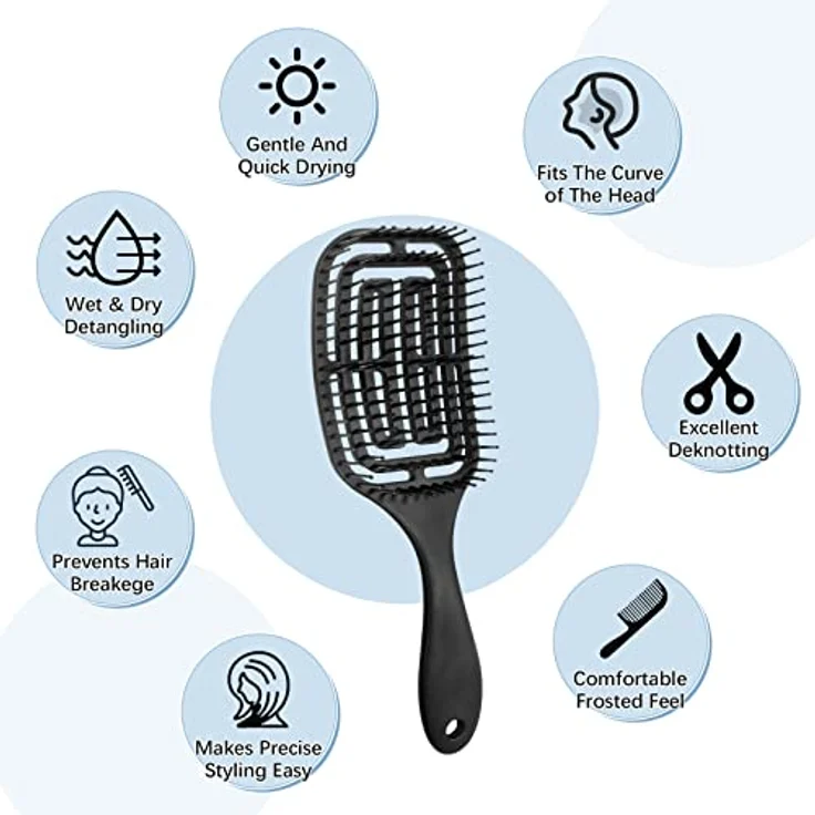 Vinabo Haarbürste, Haarbürste ohne Ziepen, Entwirrbürste geeignet, Locken & lange Haare Haarbürste für nasses und Trockenes Haar, Entwirrungs-Massagebürste für Frauen/Männer/Kinder – Bild 2